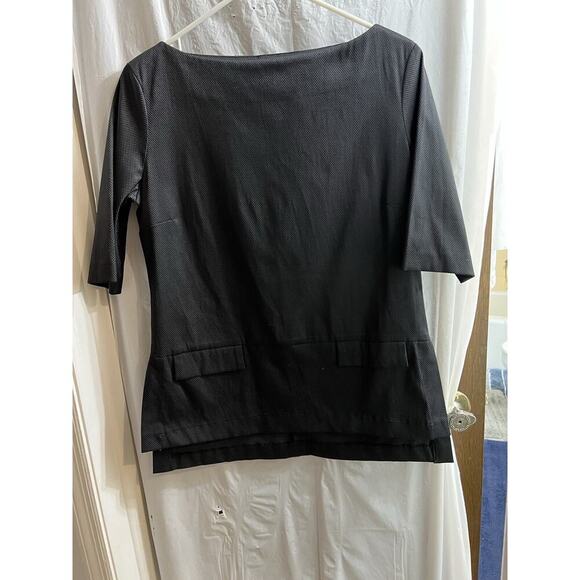 Class Made In Italy Black Peplum Hem Blouse Sz 4 High Low Hem Micro Check - Picture 4 of 8